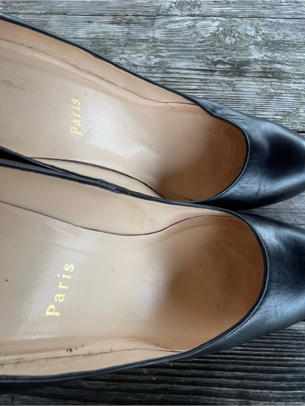 Christian Louboutin Black Leather Wedge Pumps with Red Soles good cond sz 8
